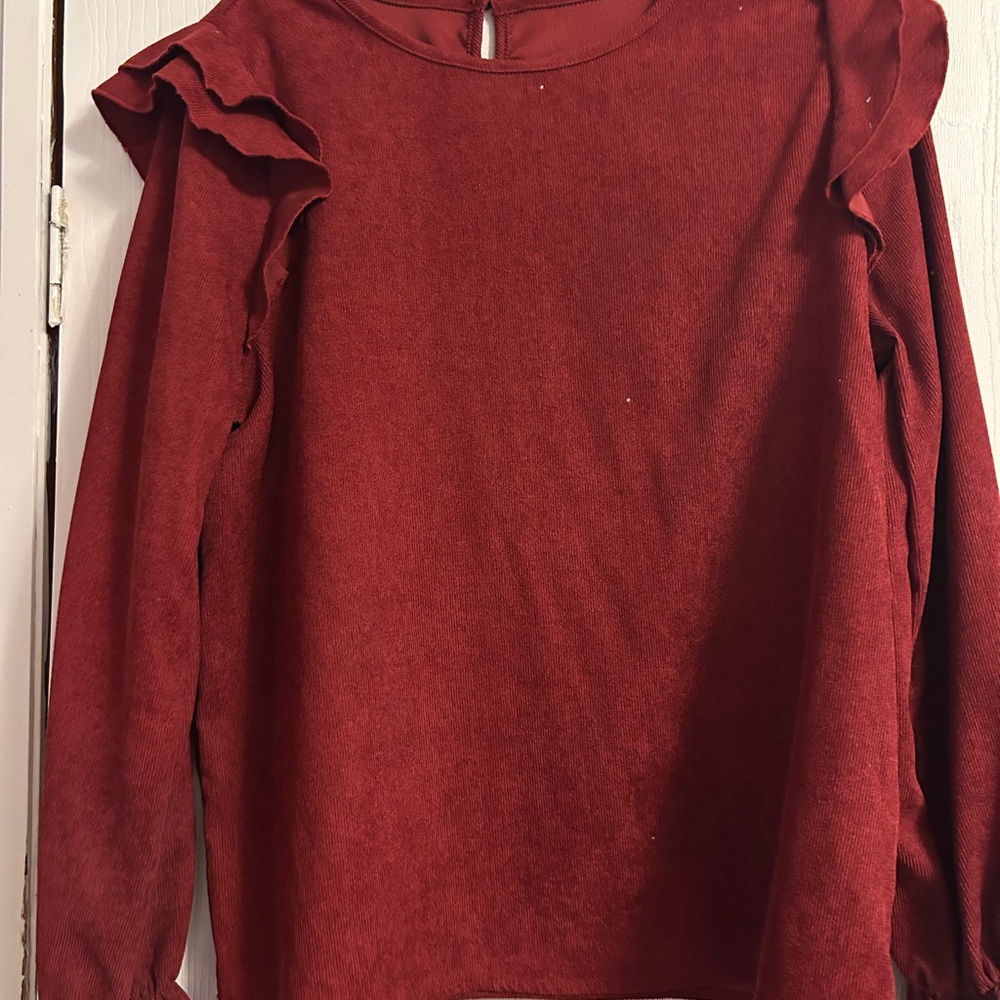SHEIN Red Ruffled Mandarin Collar Blouse